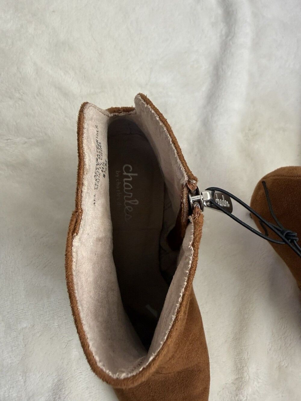 Charles by Charles David Suede Ankle Boots 8.5 Cognac Pointed Toe Kitten Heel - Picture 2 of 9